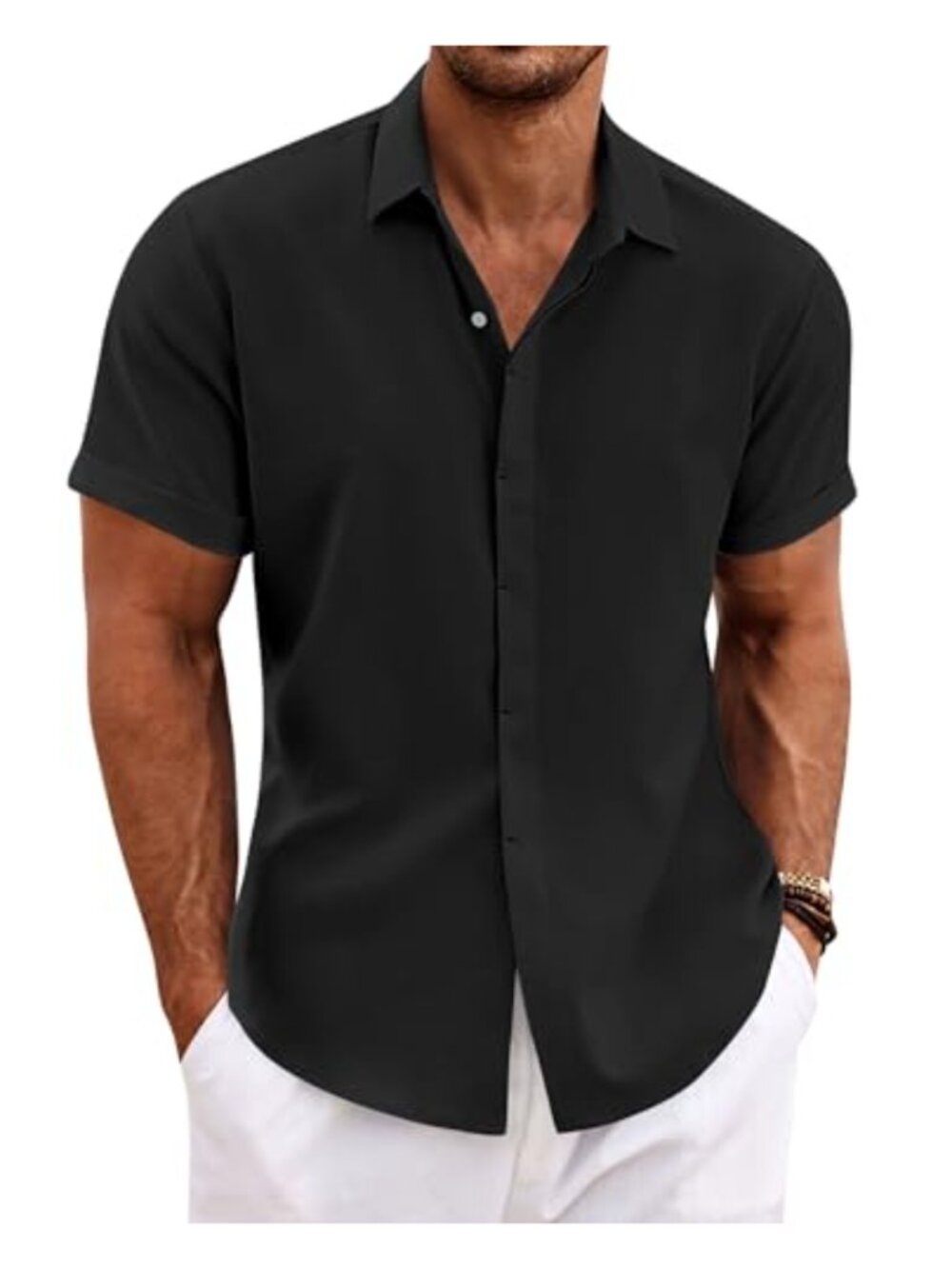 Men's Linen Button Down Shirt Short Sleeve Casual Beach Summer